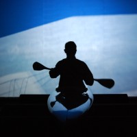Jette Gejl, "Hyperkinetic kayak", 2009, fra åpningen av utstillingen "RETHINK Contemporary Art and Climate Change" på Stavanger Kunstmuseum.